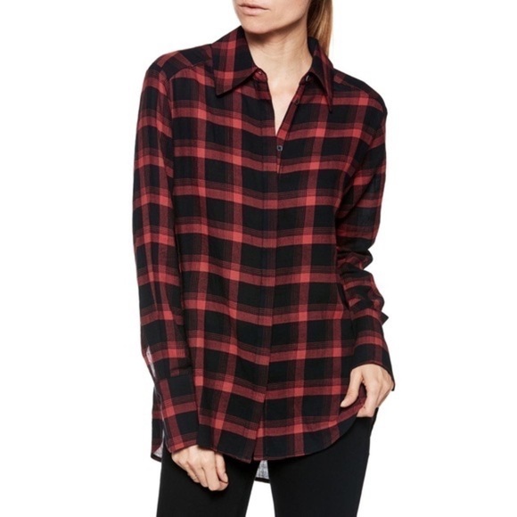Paige Clemence Shirt in True Red and Black Plaid Button Front Shirt Size… - Picture 1 of 12